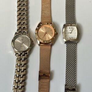 Set of Three Women's Metal Strap Watches - Rose Gold & Silver, watch accessories